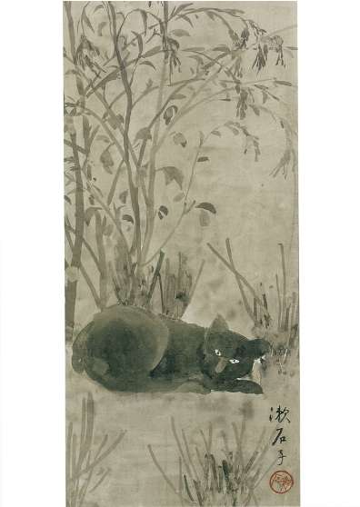 絵はがき 夏目漱石画「あかざと黒猫図」